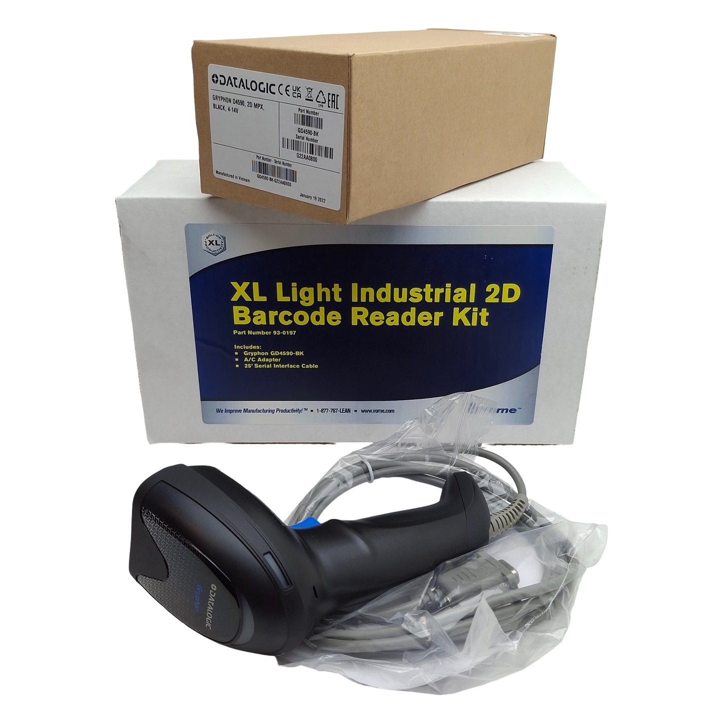 Used Vorne 93-0197 Light Industrial Barcode Scanner Kit, 1D 2D, 1280x800, 4-14VDC