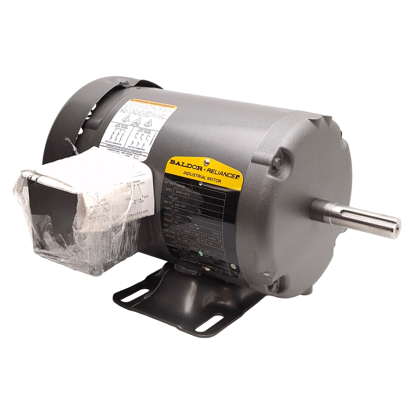 New – Open box Baldor M3538 34A61-872 AC Motor, 5HP, 3Ø 230/460VAC 2/1A, 1725rpm, NEMA 56