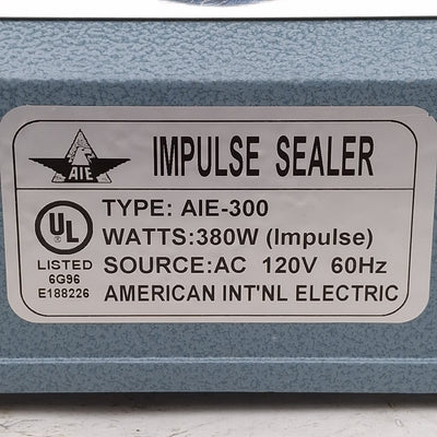 Used AIE AIE-300 Hand Impulse Sealer & Element Replacement Kit, 12"x2mm, 380W, 120VAC