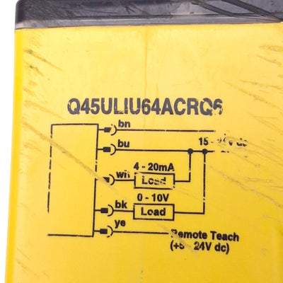 Used Banner Q45ULIU64ACRQ6 Ultrasonic Sensor, 1.4m Range, 0-10V 4-20mA Out, 24VDC In