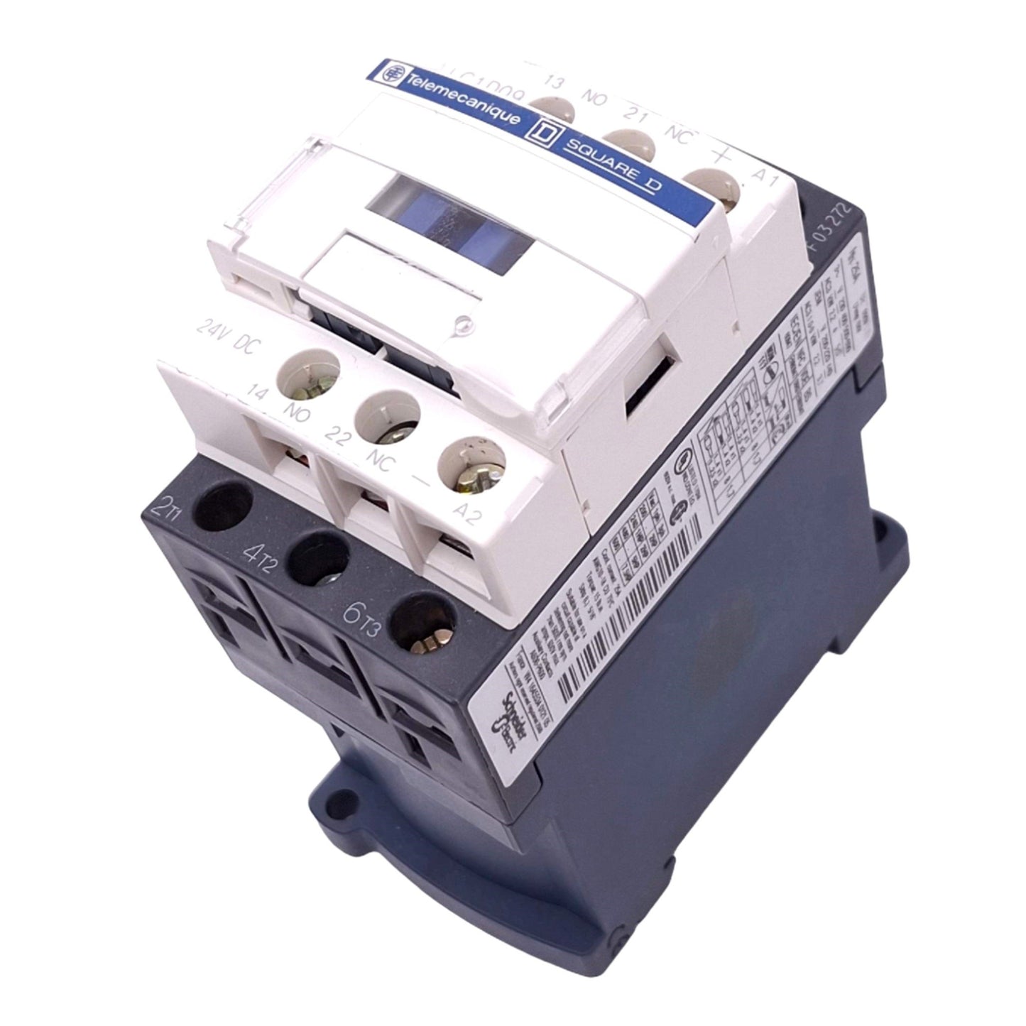 Used Telemecanique LC1D09BD Contactor, 3PST-NO + 1NO 1NC Aux, 5HP Max, 24VDC Coil