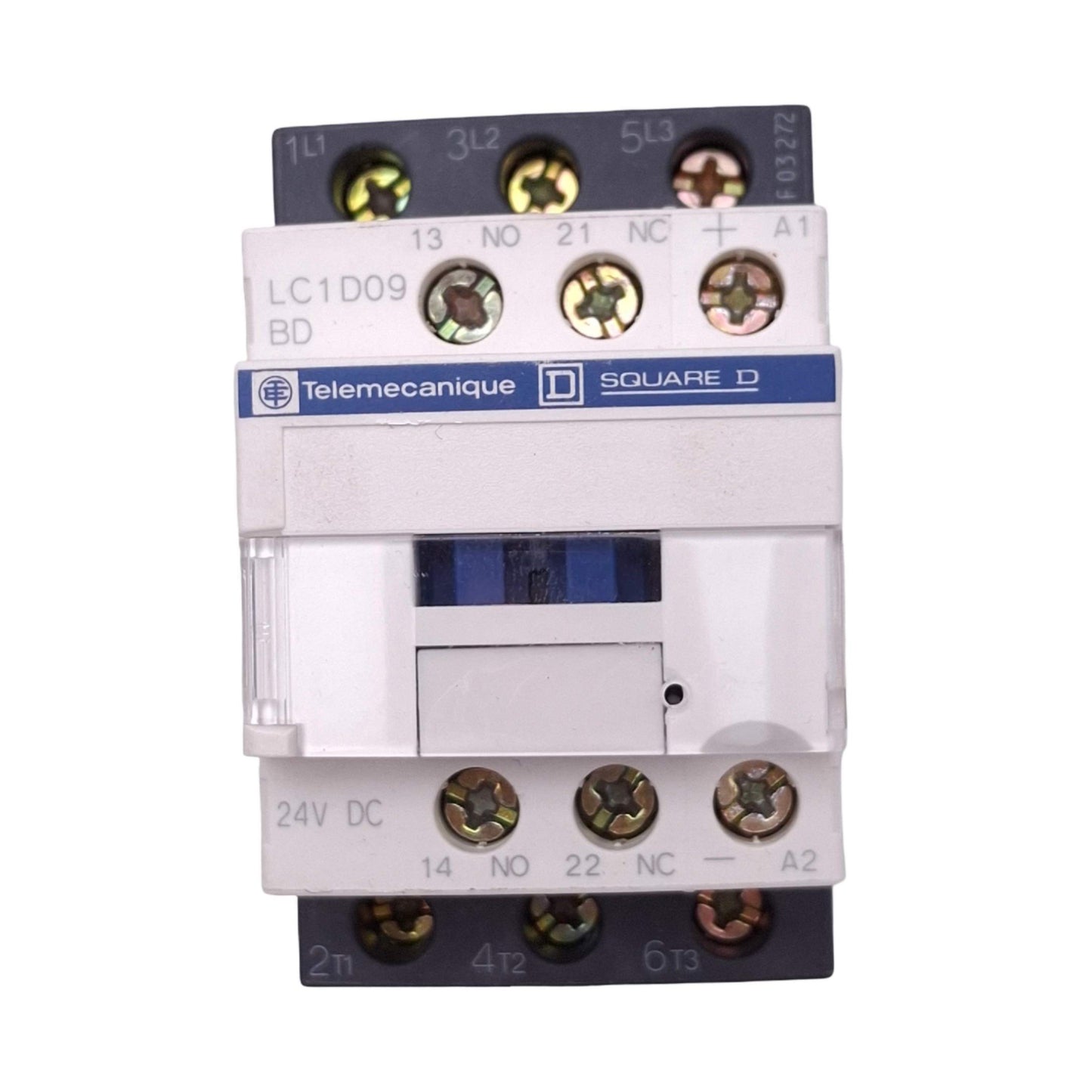 Used Telemecanique LC1D09BD Contactor, 3PST-NO + 1NO 1NC Aux, 5HP Max, 24VDC Coil
