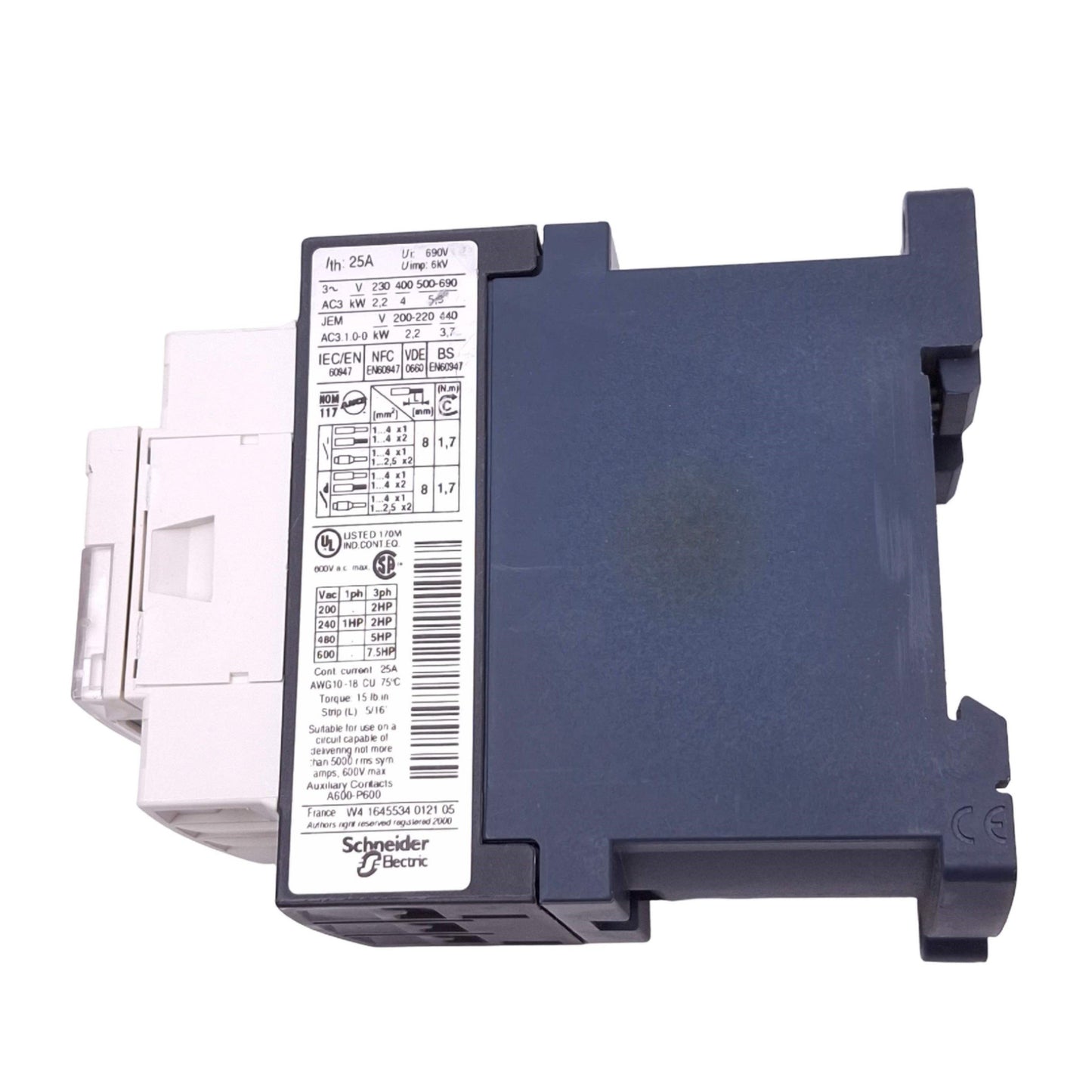 Used Telemecanique LC1D09BD Contactor, 3PST-NO + 1NO 1NC Aux, 5HP Max, 24VDC Coil
