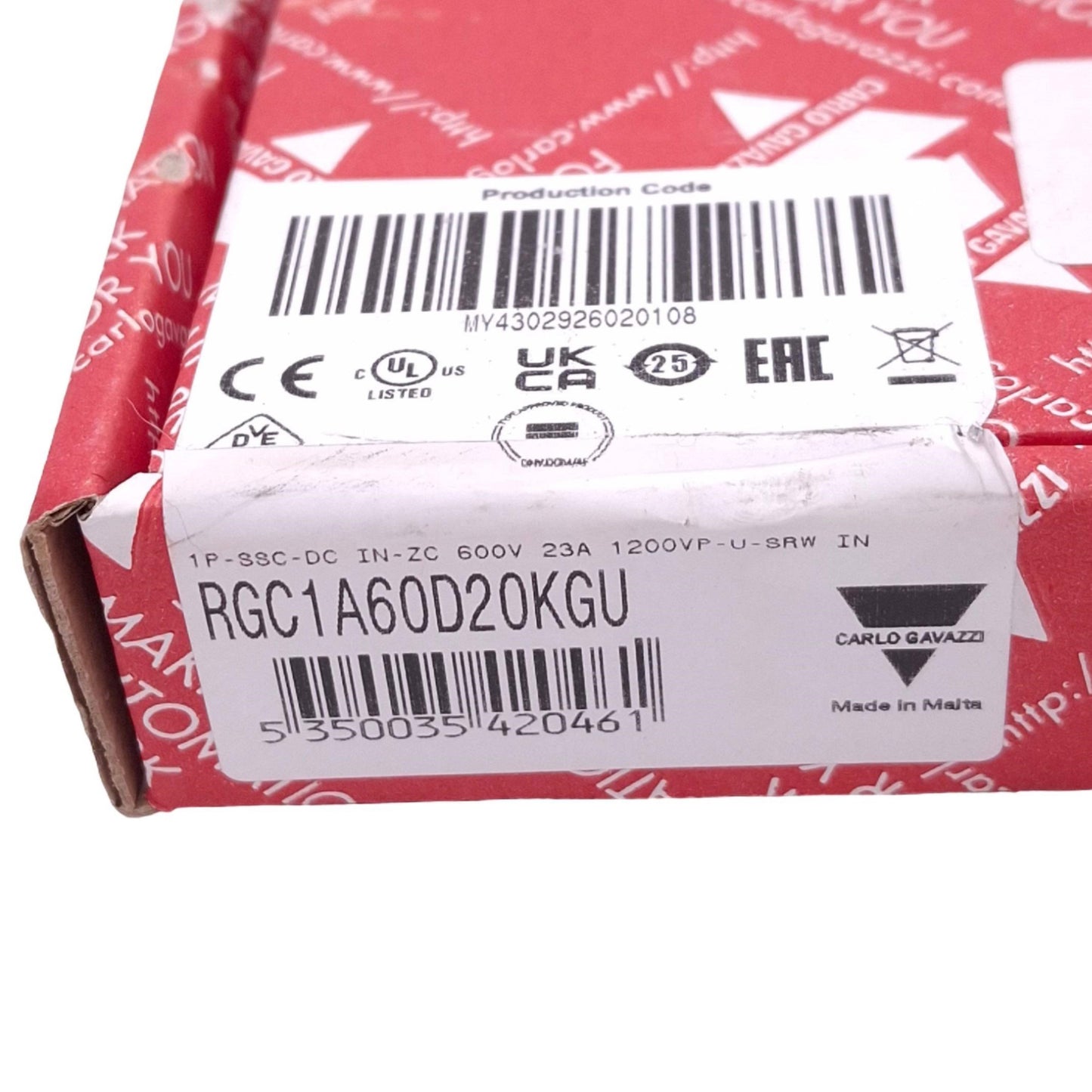 New Carlo Gavazzi RGC1A60D20KGU Solid State Contactor, SPST-NO, 3-32VDC Coil