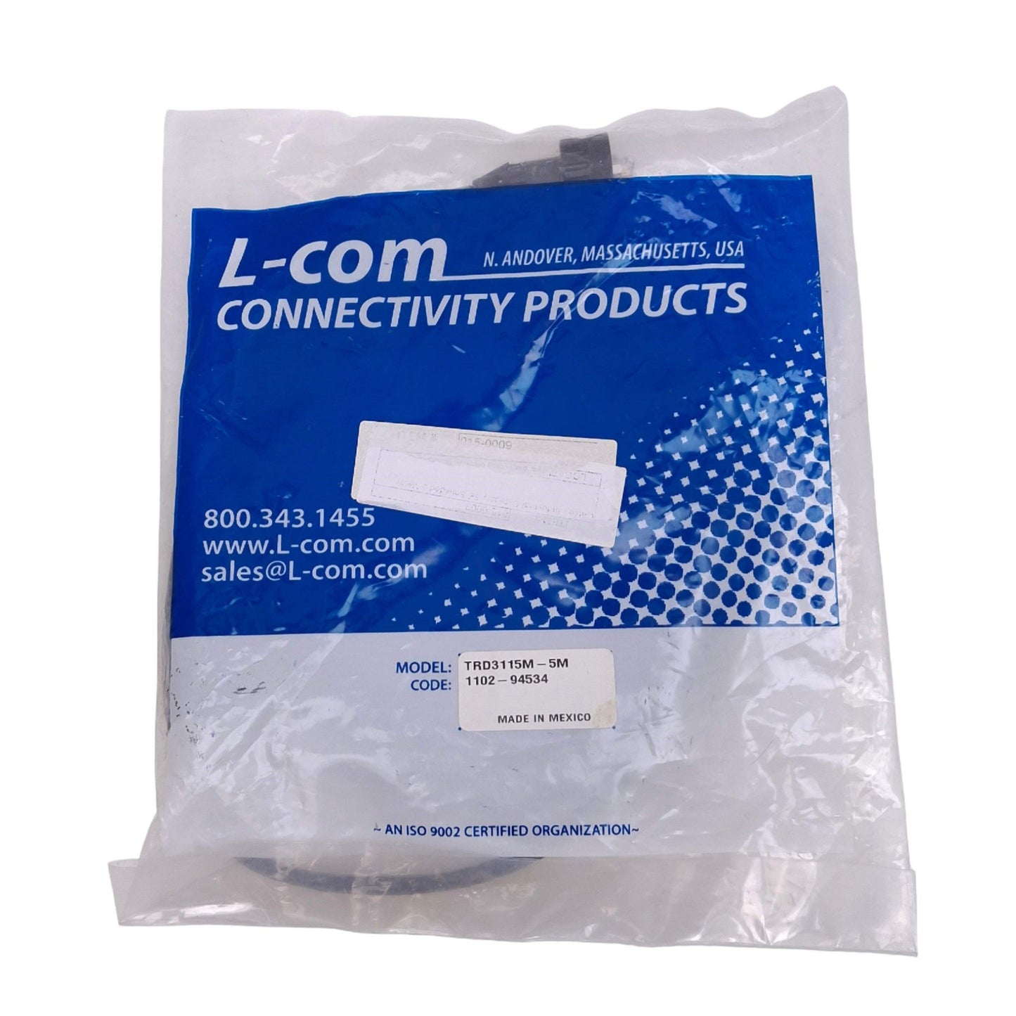 New L-COM TRD3115M-5M Cat5e Industrial Ethernet Cable, RJ45, 5 Meter Length