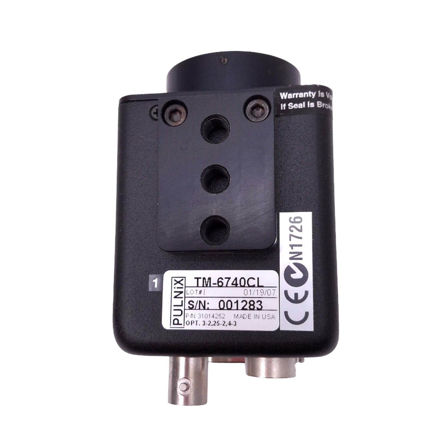 Used Pulnix TM-6740CL CCD Camera, 1/3in Sensor, 640x480 200fps, BNC Out, C-Mount, 12V