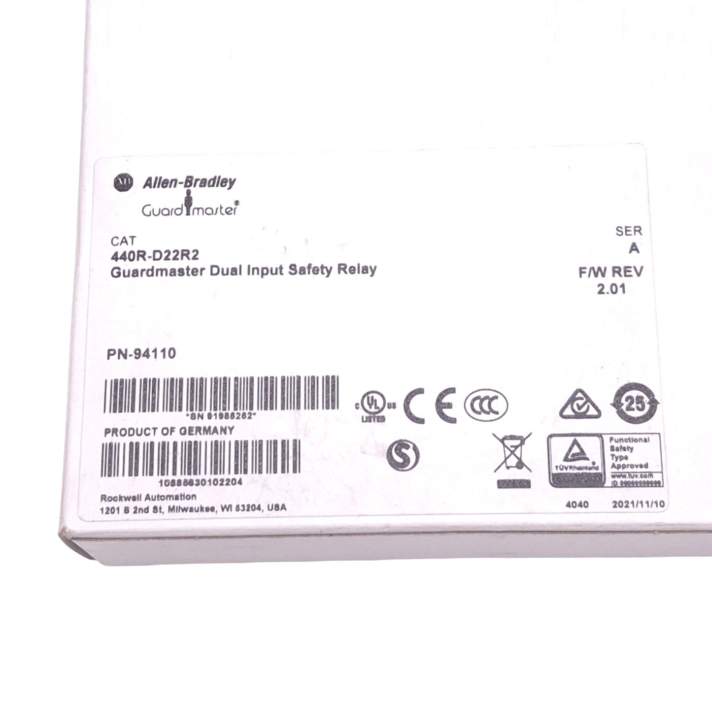 New Allen Bradley 440R-D22R2 Guardmaster Dual Input Safety Relay, 2NO 1NC Out, 24VDC