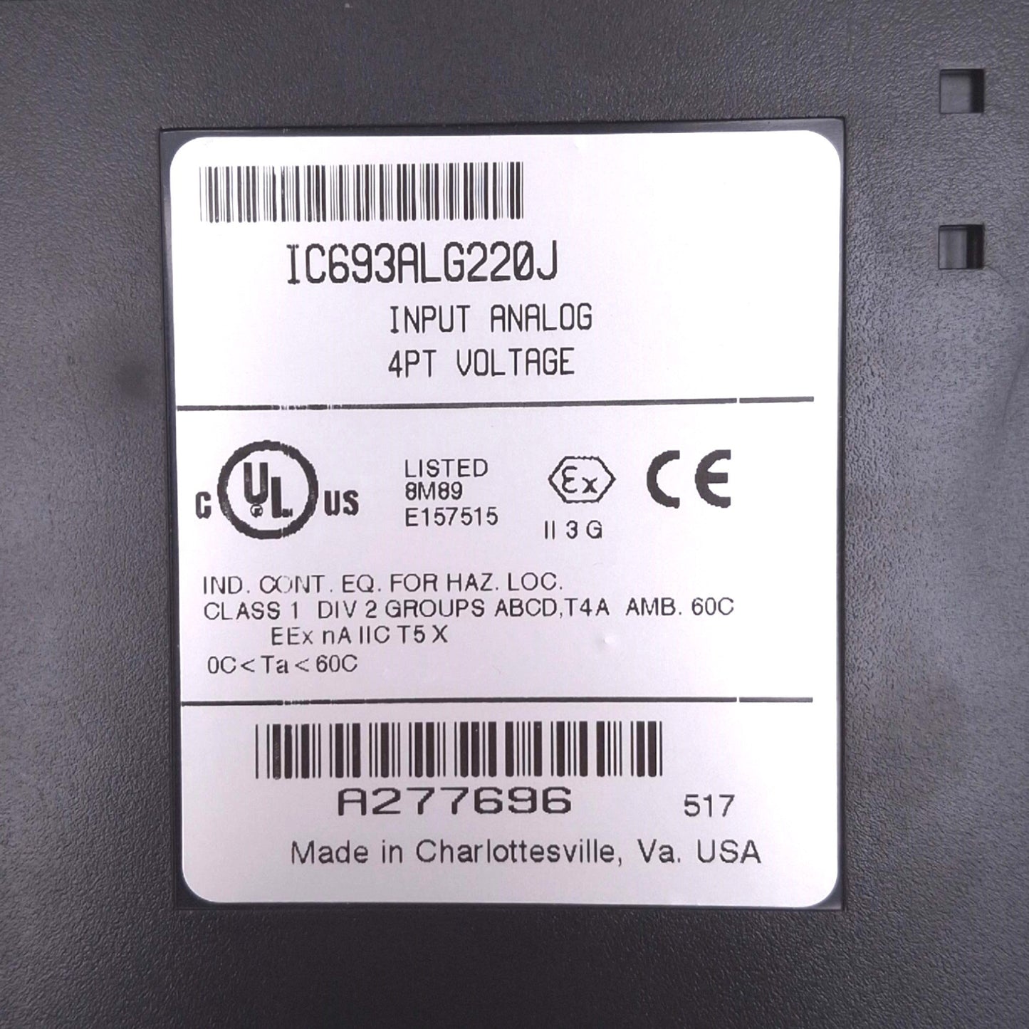 Used GE Fanuc IC693ALG220J Analog Input Module for 90-30 PLC, 4-Channel, +-10VDC In