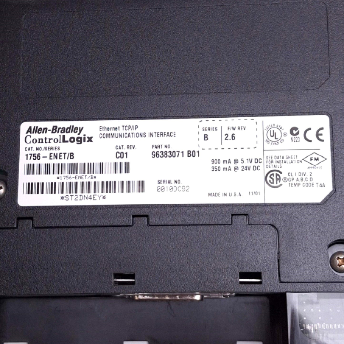 Used Allen Bradley 1756-ENET/B ControlLogix Ethernet Module, RJ45, 100Mbps, 24VDC