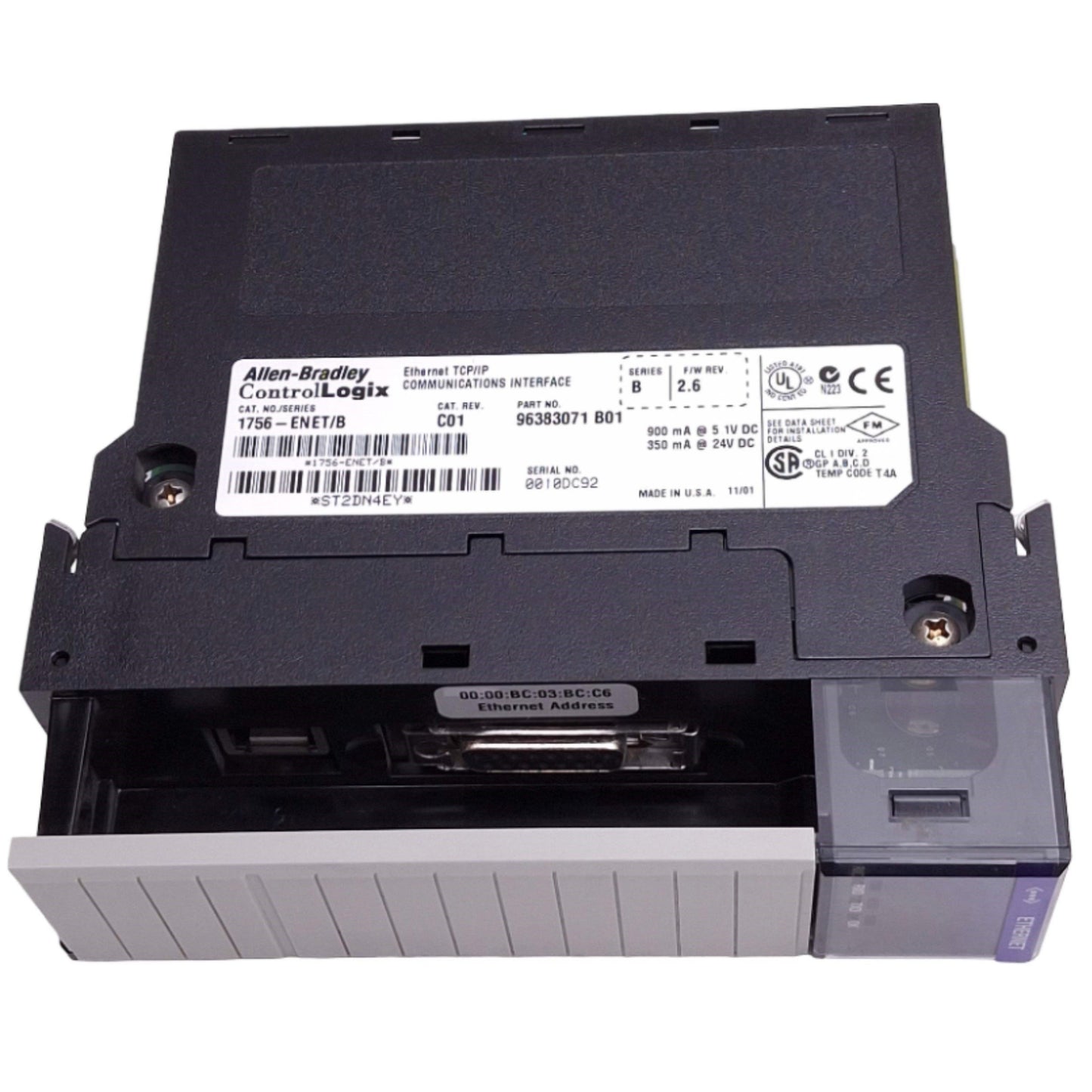 Used Allen Bradley 1756-ENET/B ControlLogix Ethernet Module, RJ45, 100Mbps, 24VDC