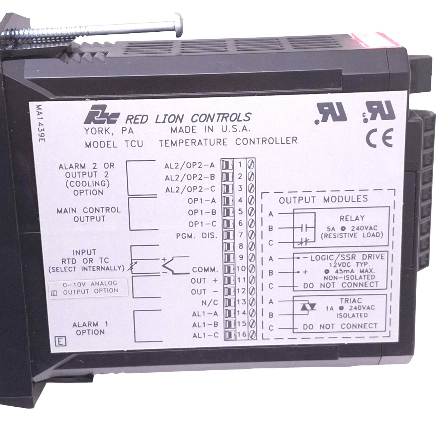 Used Red Lion TCU02000 Temperature Controller, RTD/TC In, 115/230VAC, 1/8 DIN