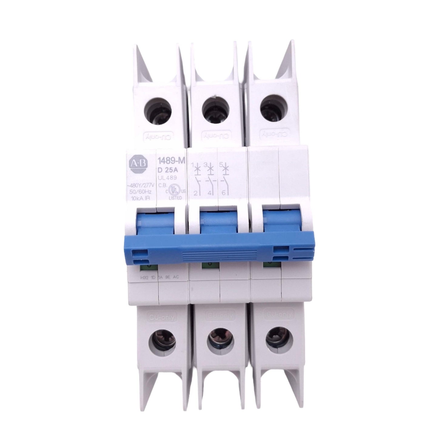 Used Allen Bradley 1489-M3D250 Circuit Breaker, 3-Pole 25A, 480Y/277VAC Max, DIN Rail