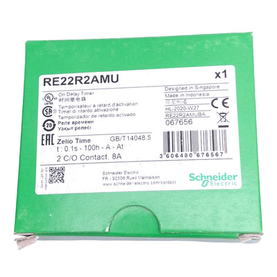 New Schneider Electric RE22R2AMU Zelio Time Delay Relay, 0.1s-100h, DPDT, 24VDC Coil