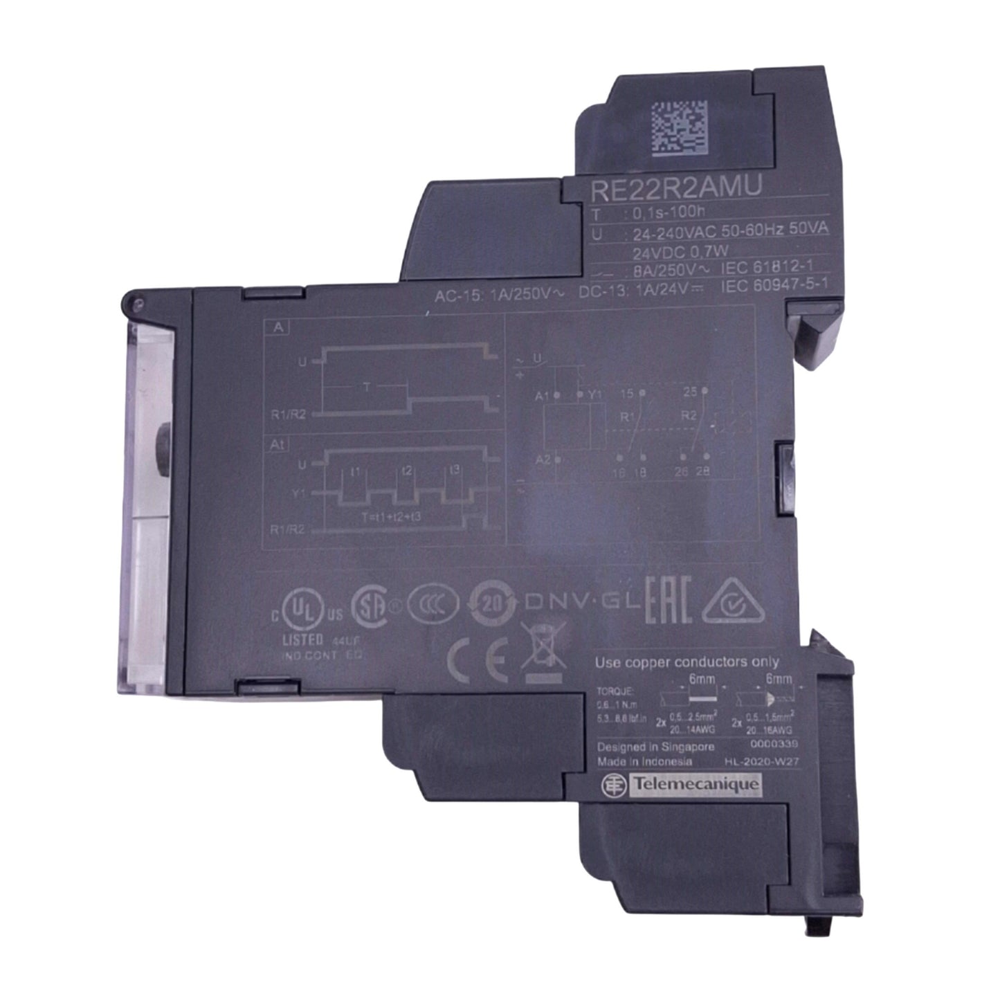 New Schneider Electric RE22R2AMU Zelio Time Delay Relay, 0.1s-100h, DPDT, 24VDC Coil