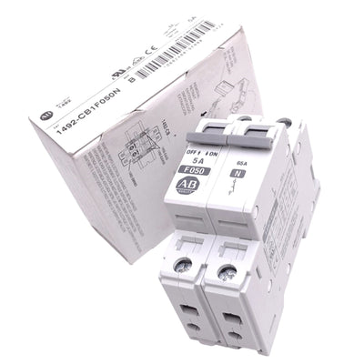 New Allen Bradley 1492-CB1F050N Circuit Breaker, 1+N Pole, 5A, 240VAC, DIN Rail