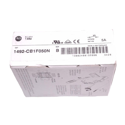 New Allen Bradley 1492-CB1F050N Circuit Breaker, 1+N Pole, 5A, 240VAC, DIN Rail