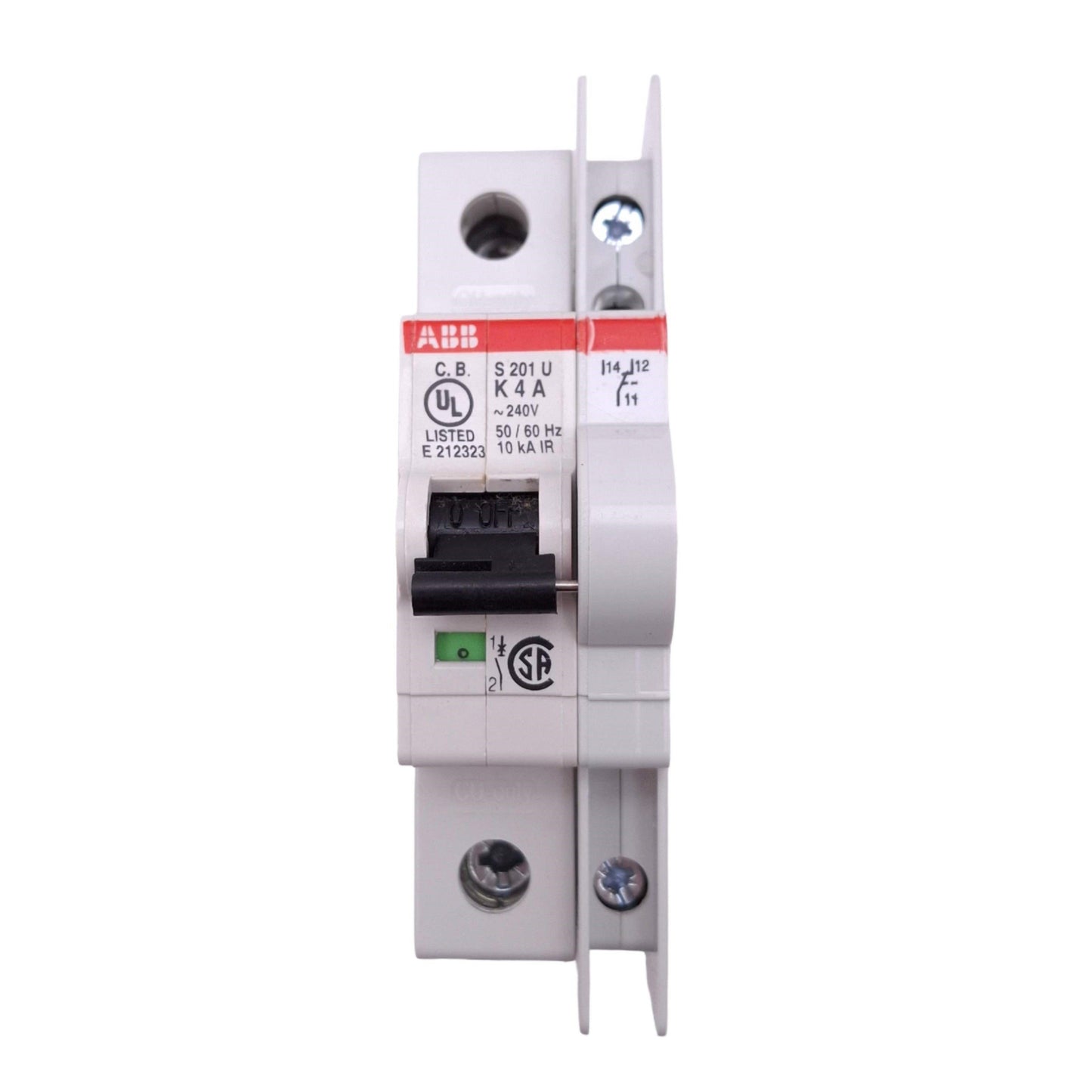 Used ABB S201U-K4 Circuit Breaker w/ S2C-H6RU Contact, 1-Pole, 1NO 1NC Aux, 4A