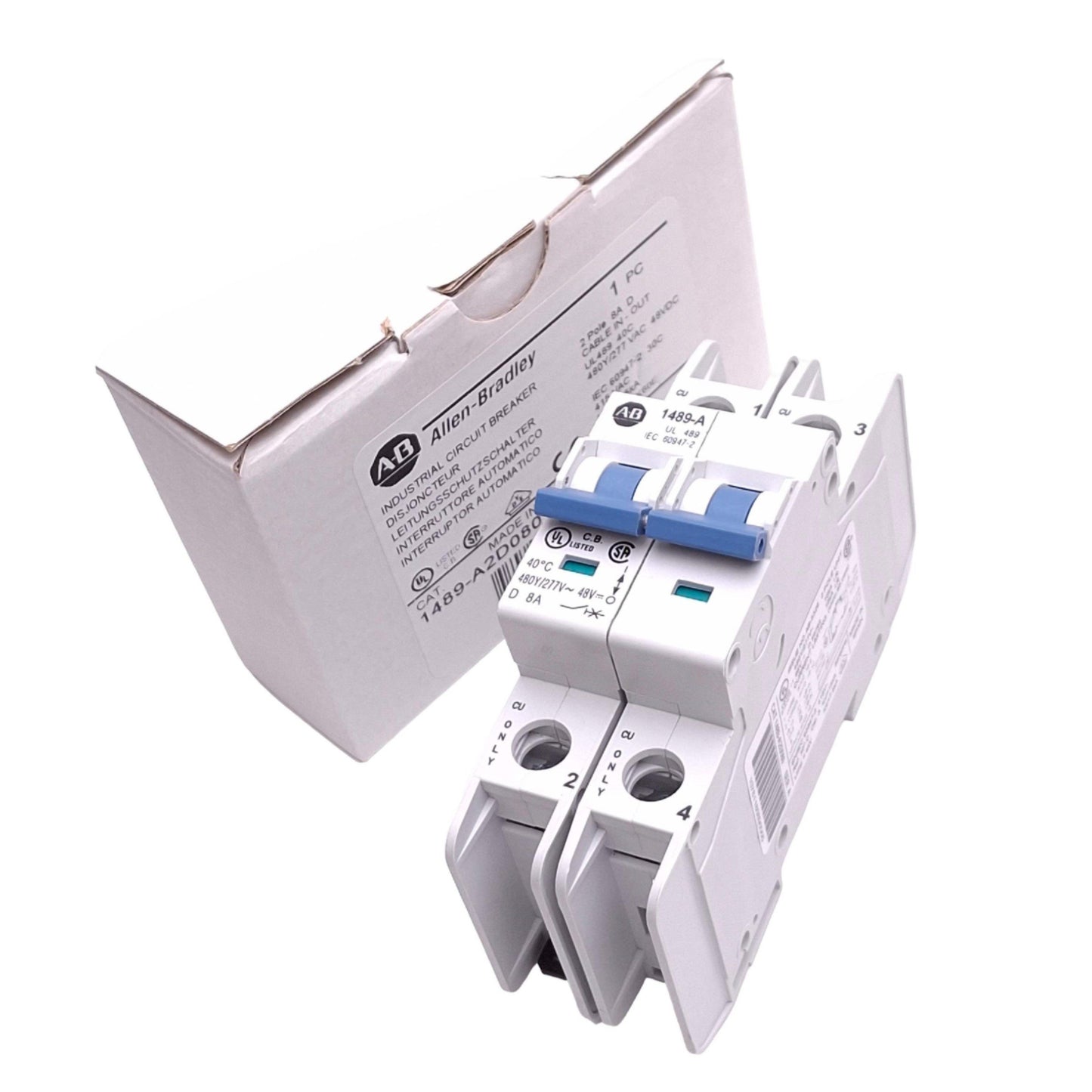 New Allen Bradley 1489-A2D080 Circuit Breaker, 2-Pole 8A, 480Y/277VAC 48VDC Max