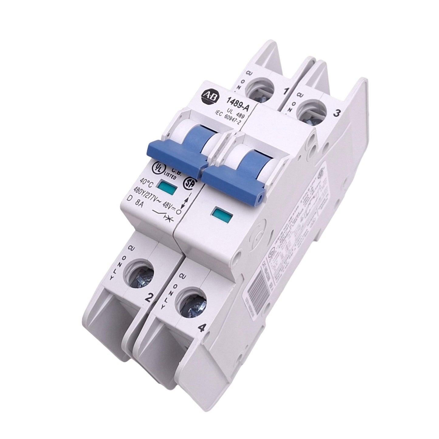 New Allen Bradley 1489-A2D080 Circuit Breaker, 2-Pole 8A, 480Y/277VAC 48VDC Max