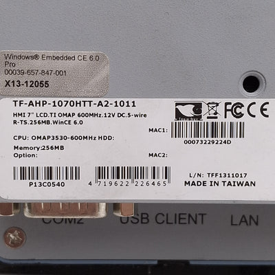 For parts or not working AAEON TF-AHP-1070HTT-A2-1011 Touchscreen HMI, 7in TFT-LCD, 12VDC *For Parts*