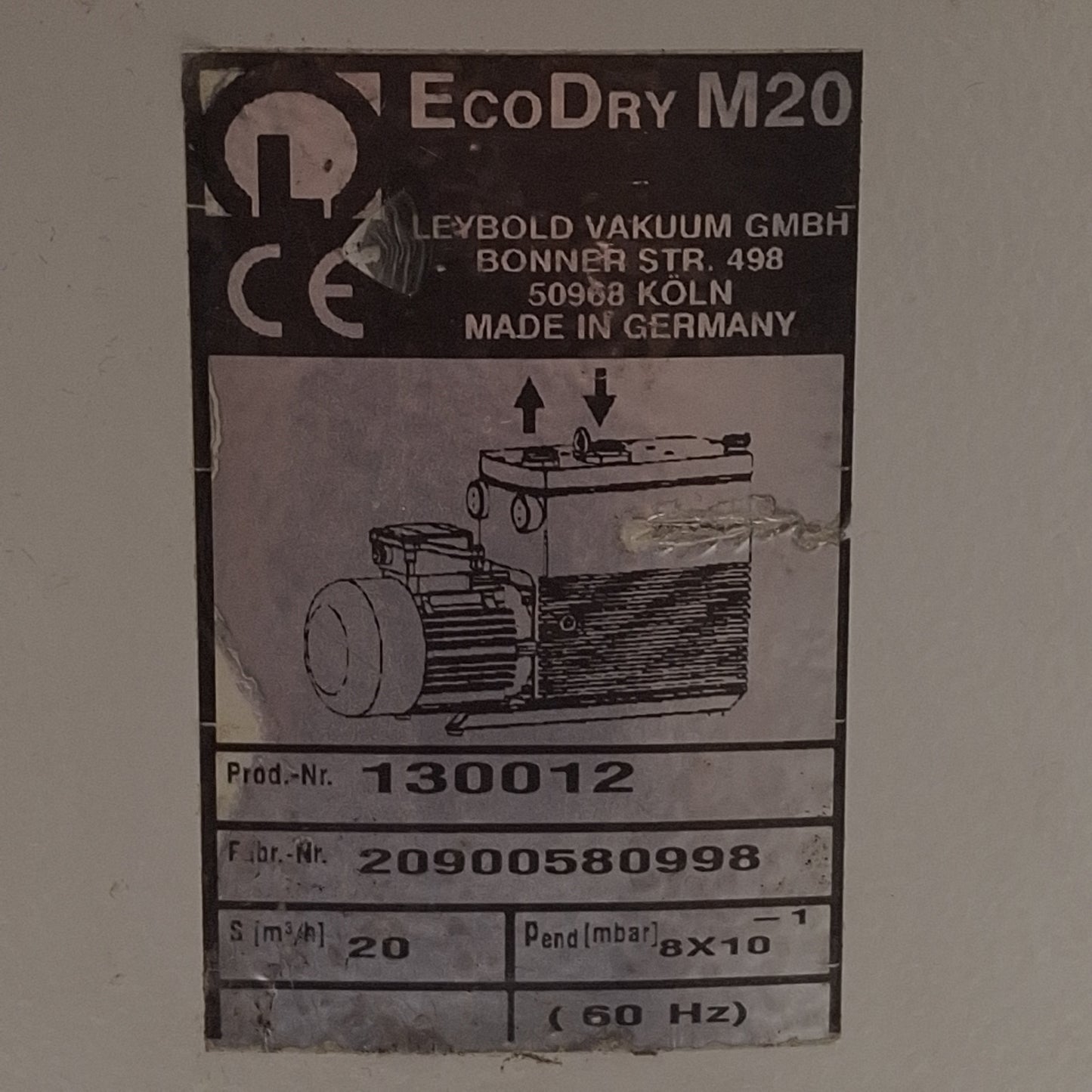 Used Leybold Oerlikon 130012 EcoDry M20 Vacuum Pump, 20m³/hr, 0.8mbar, 3Ø 277Δ/480Y