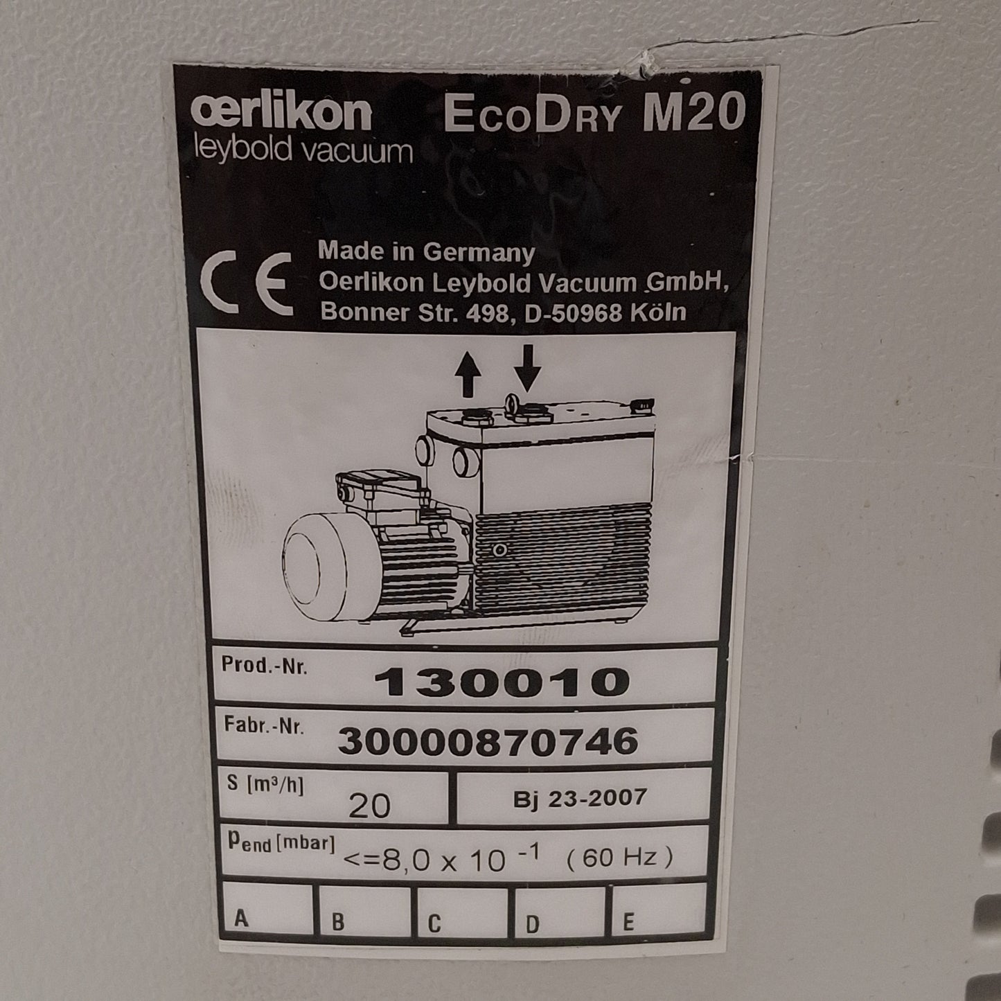 Used Leybold Oerlikon 130010 EcoDry M20 Vacuum Pump, 20m³/hr, 0.8mbar, 3Ø 277Δ/480Y