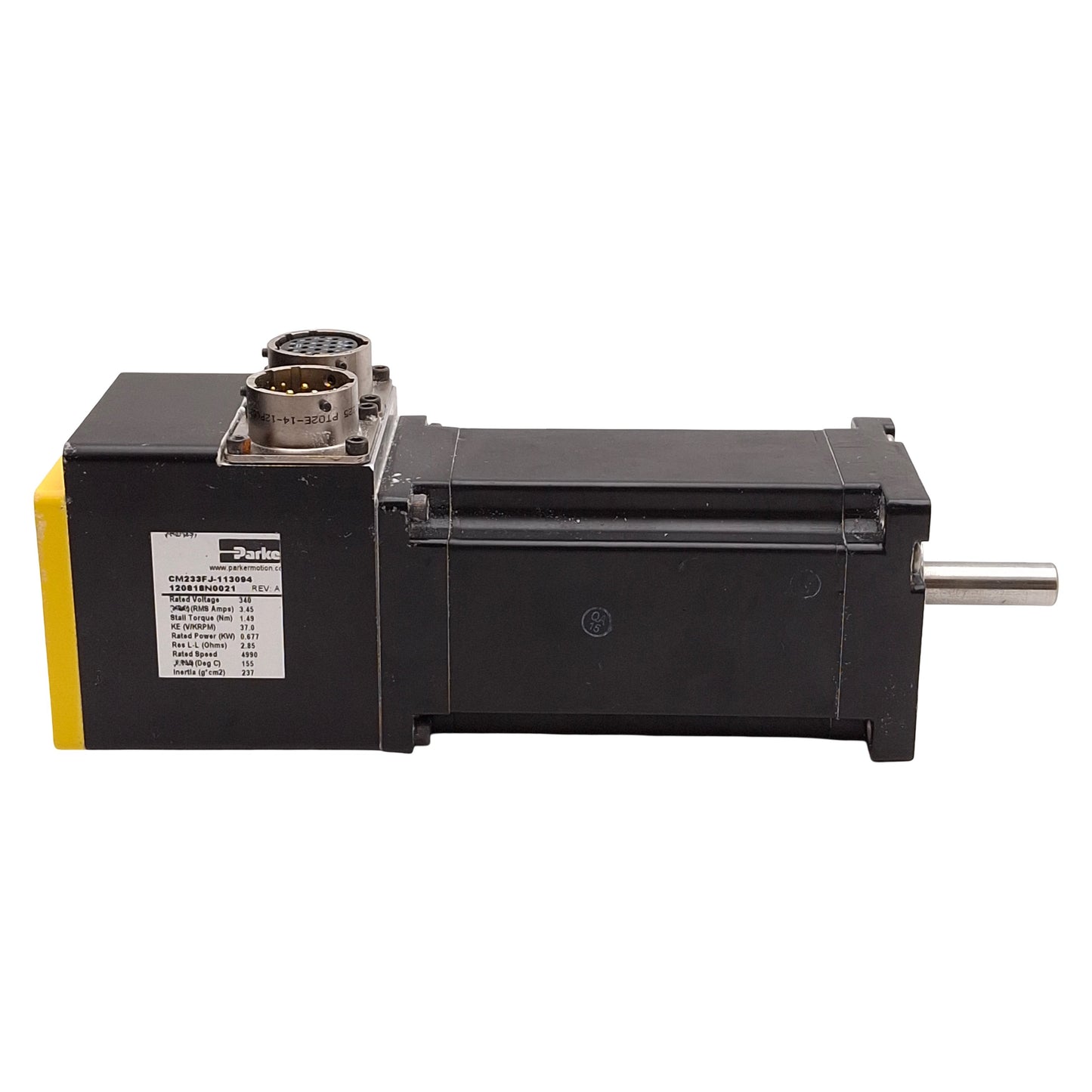Used Parker CM233FJ-113094 Servo Motor, 0.677kW, 4990rpm, 1.49Nm, 340VDC Bus, NEMA 23