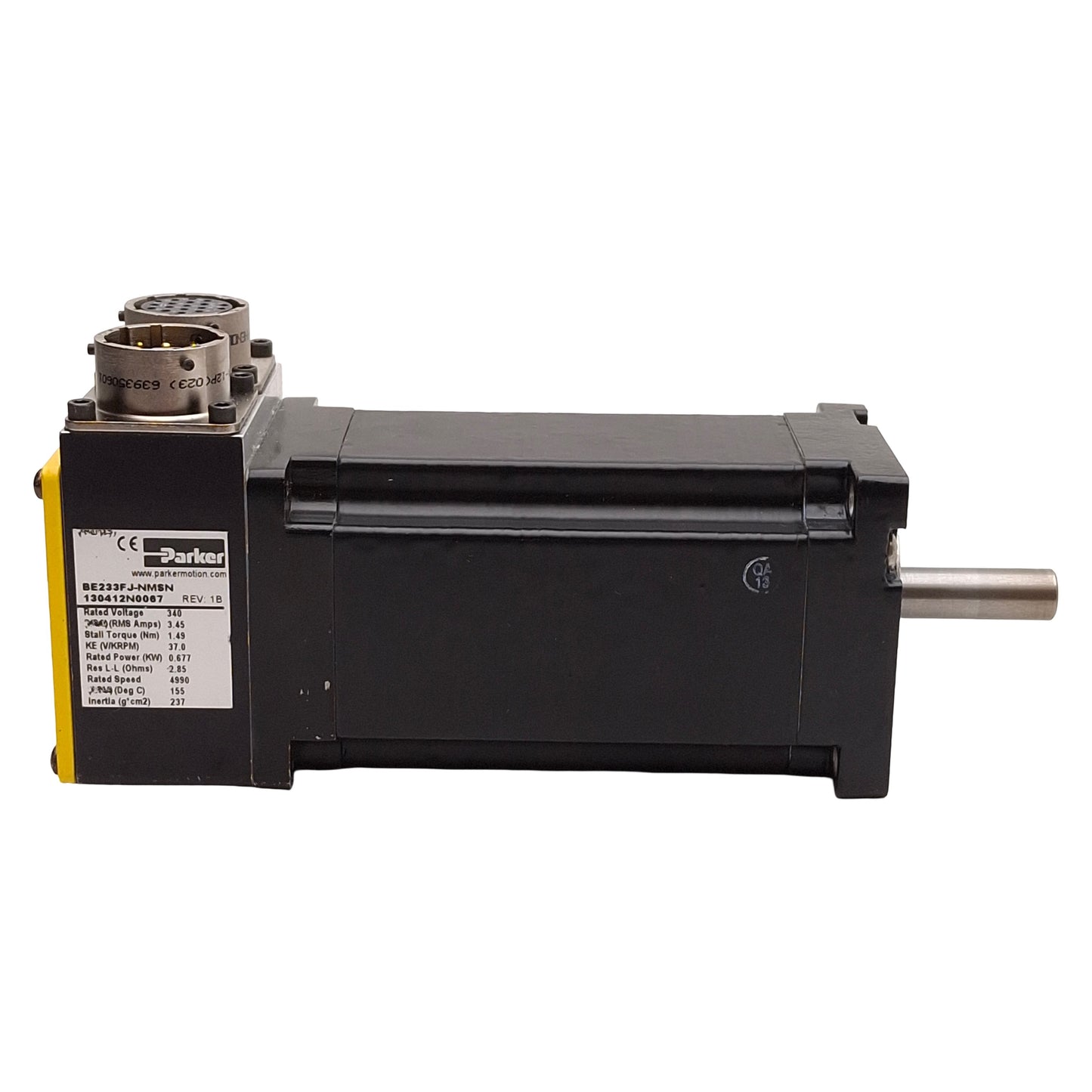 Used Parker BE233FJ-NMSN Servo Motor, 0.677kW, 4990rpm, 1.49Nm, 340VDC Bus, NEMA 23