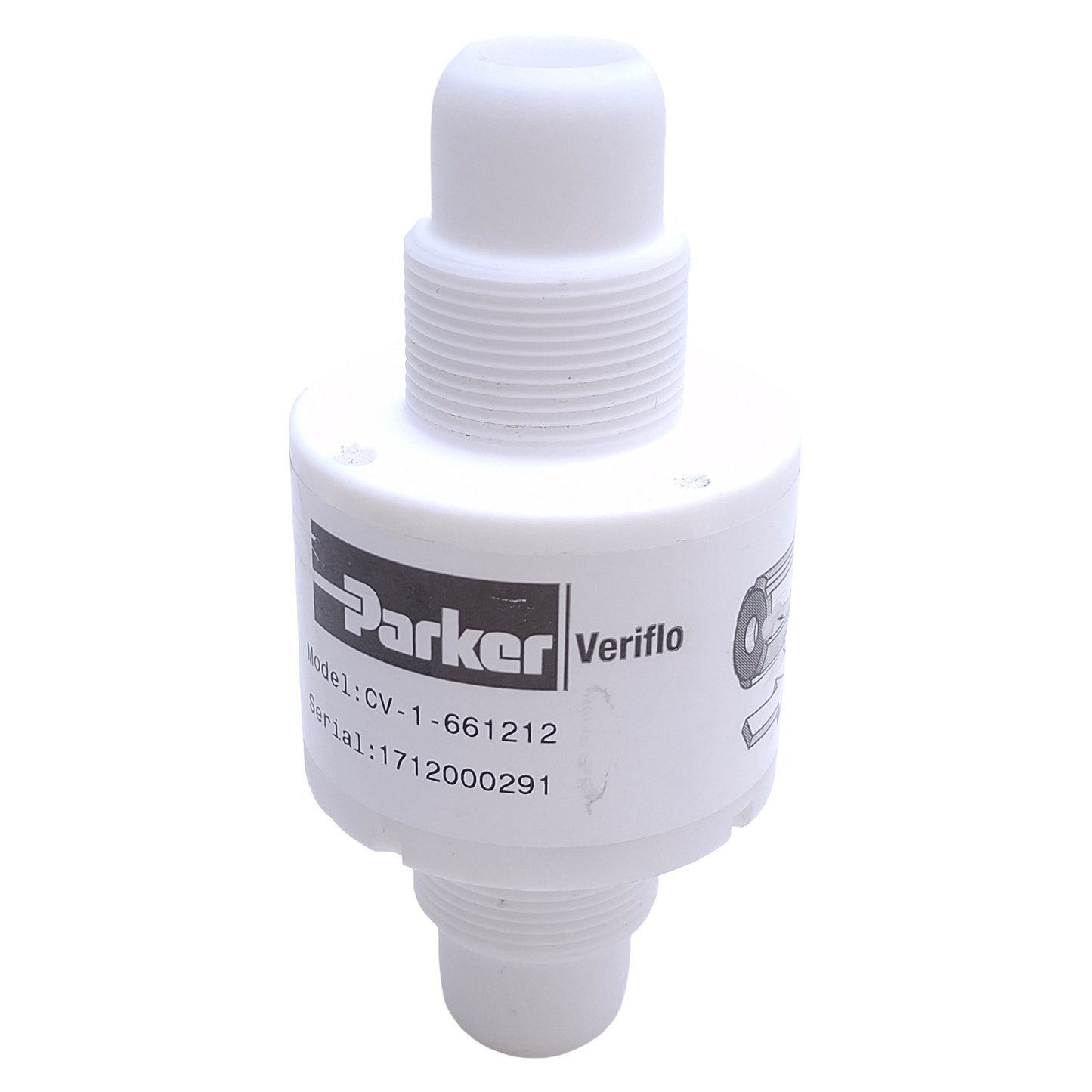 Used Parker CV-1-661212 Check Valve, 3/4in Parflare, 0.25-0.75psig*Missing Parflare*