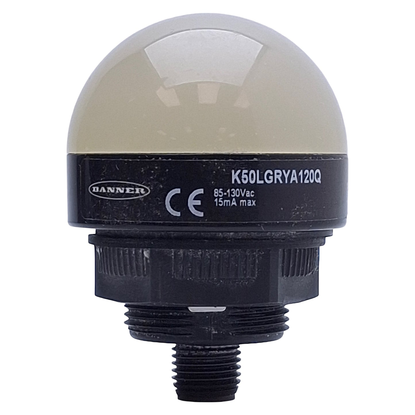 Used Banner K50LGRYA120Q 3-Color Indicator Light 85-130VAC, 15mA, Integral 5-Pin Male
