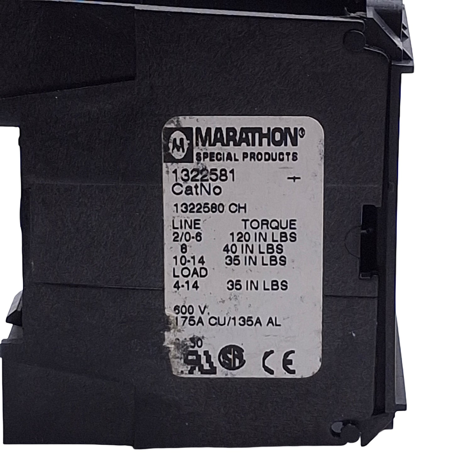 Used Marathon Special Products 1322581 Power Distribution Block, 2-Pole, 1x6, 175A