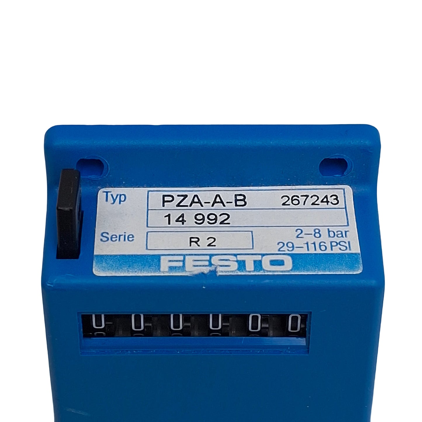 Used Festo PZA-A-B 14992 Pneumatic Adding Counter, 2-8bar, M5 x 0.8, 6-Digit