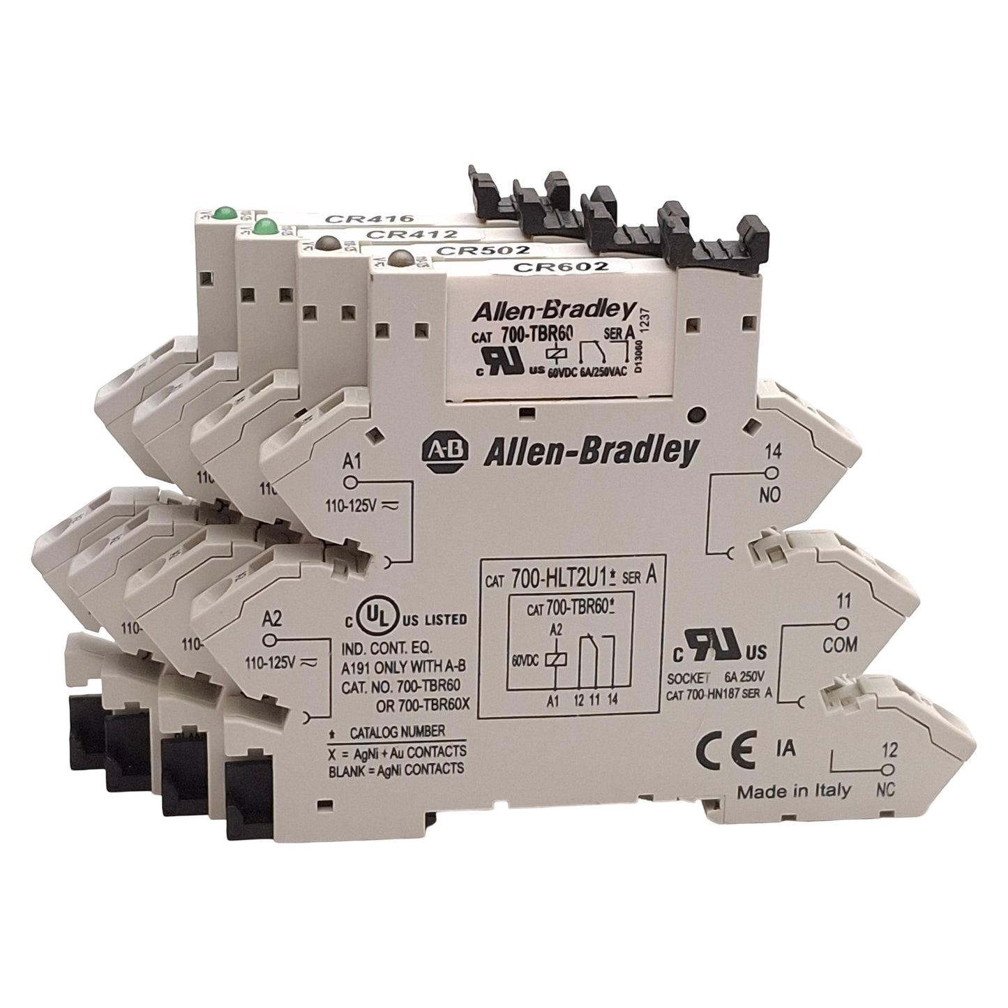 Used Lot of 4 Allen Bradley 700-HLT2U1 Terminal Block Relay, SPDT, 110/125VAC/DC