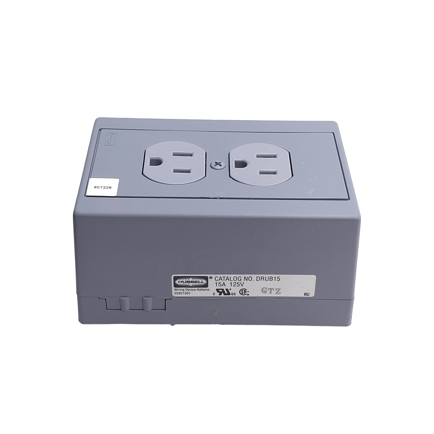 Used Hubbell DRUB15 Duplex Receptacle, 15A 125V, DIN Rail Mounting, 2-Pole, 3-Wire