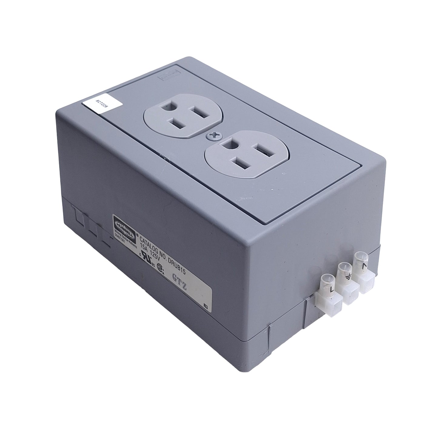 Used Hubbell DRUB15 Duplex Receptacle, 15A 125V, DIN Rail Mounting, 2-Pole, 3-Wire