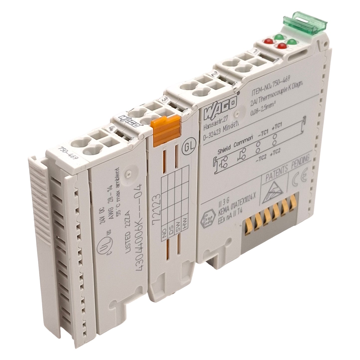 Used Wago 750-469 Thermocouple Analog Input Module, Type K, 2-Channel, -100~+1370°C