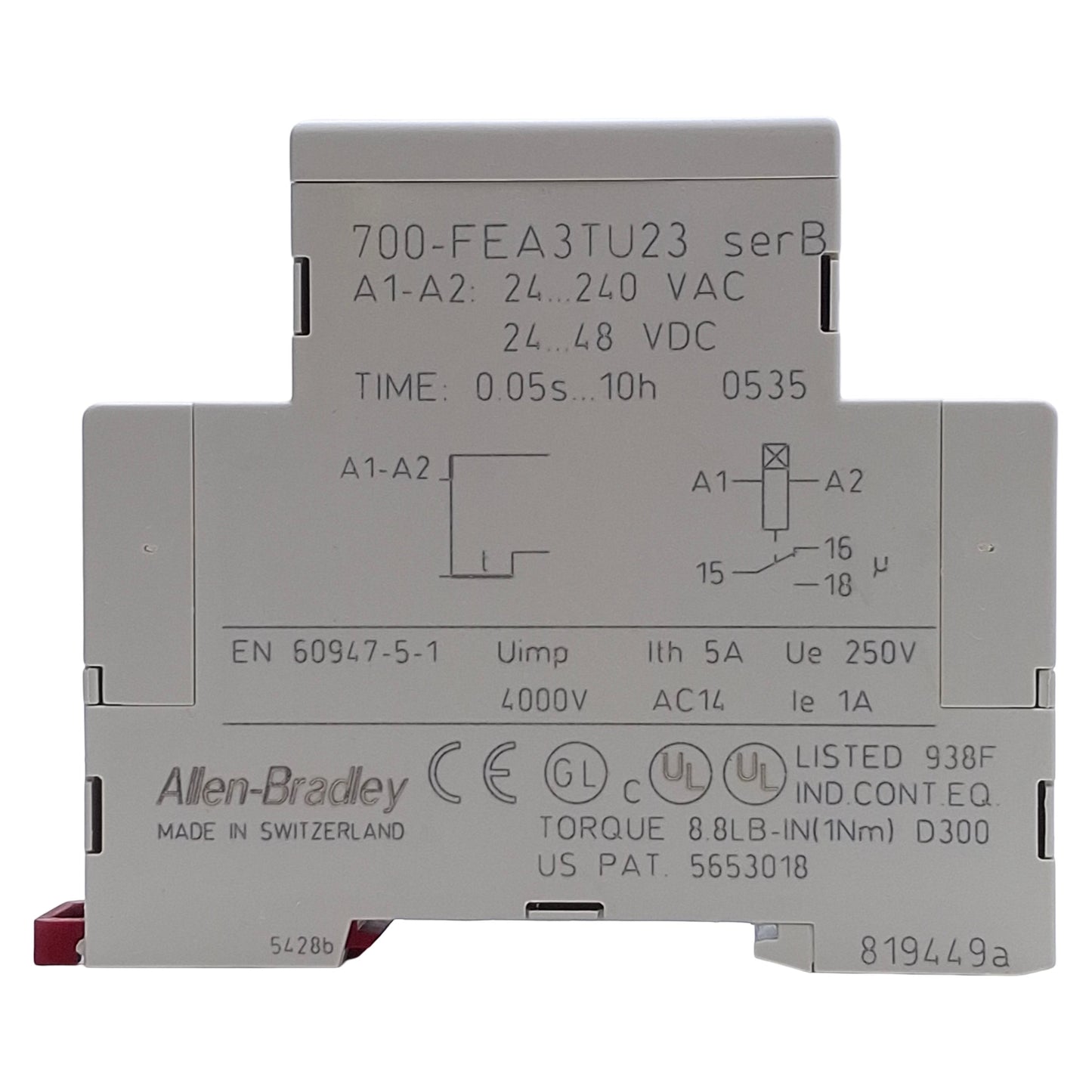 Used Allen Bradley 700-FEA3TU23 On-Delay Timing Relay, 0.05s-10h, 24-240VAC 24-48VDC