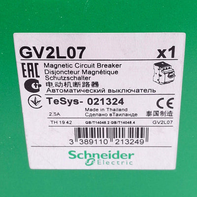 New Schneider Electric GV2-L07 Motor Circuit Breaker, 3-Pole 2.5A, 1.5kW Max