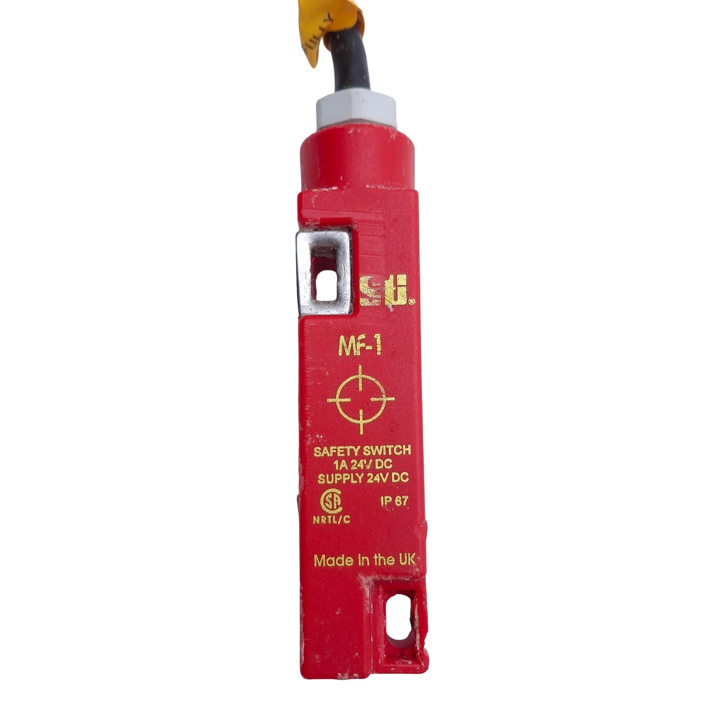 Used STI 44518-0050 MF-1 Safety Interlock Switch, 1x N/O 1x N/C, 24VDC w/Actuator