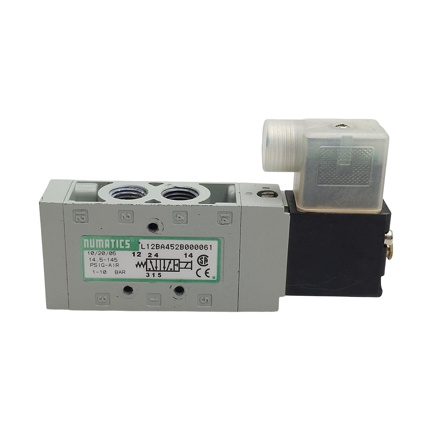 Used Numatics L12BA452B000061 Solenoid Valve 4/2-Way 1/4" NPT, 14.5-145psi 24VDC Coil