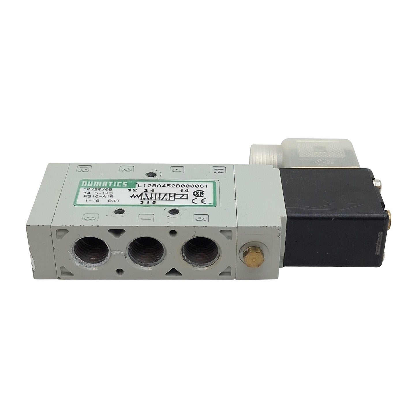 Used Numatics L12BA452B000061 Solenoid Valve 4/2-Way 1/4" NPT, 14.5-145psi 24VDC Coil