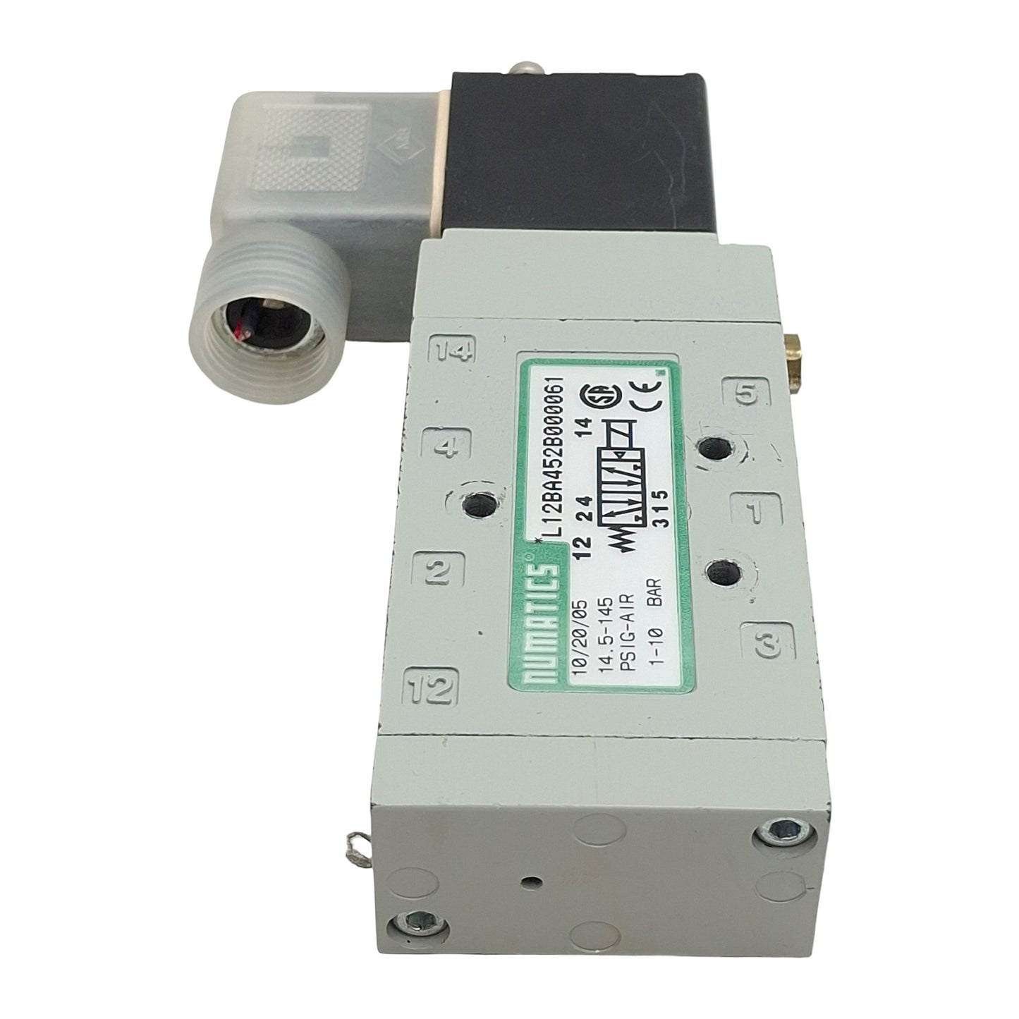 Used Numatics L12BA452B000061 Solenoid Valve 4/2-Way 1/4" NPT, 14.5-145psi 24VDC Coil