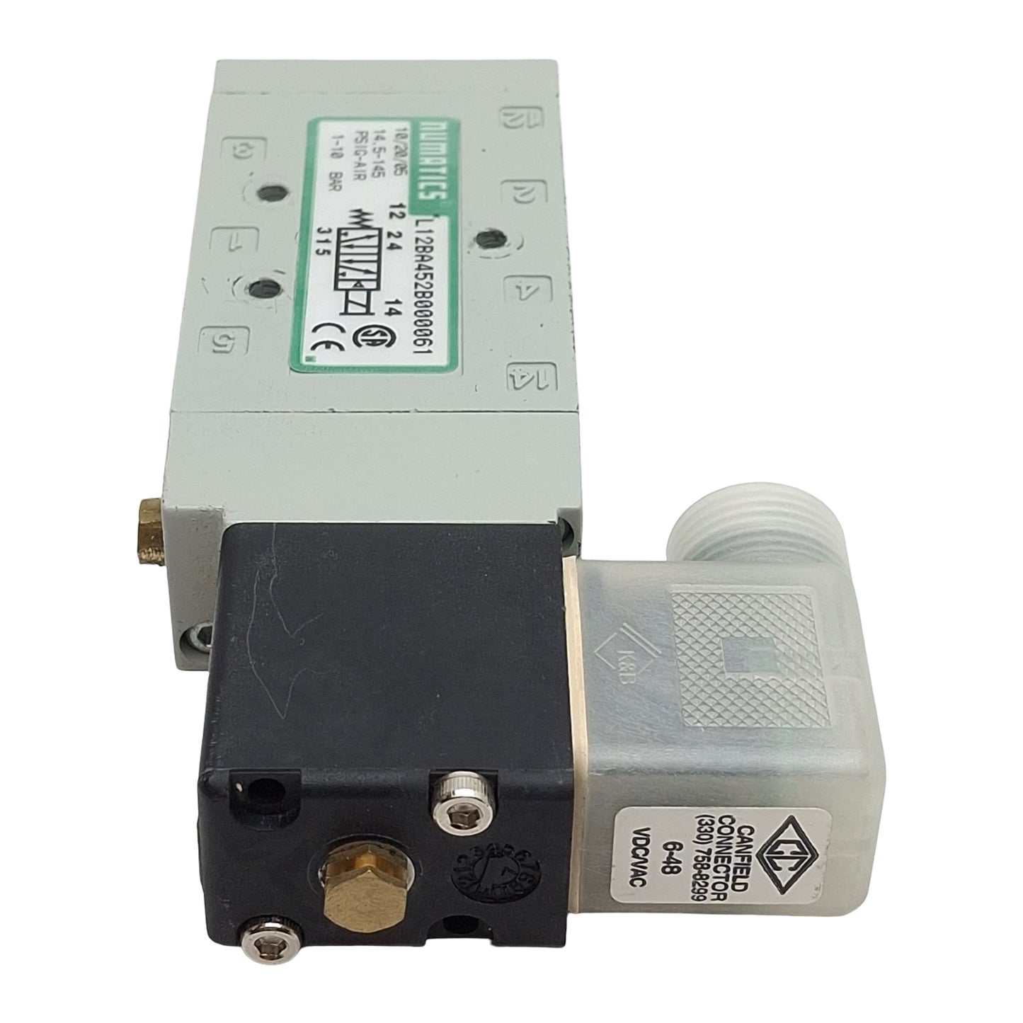 Used Numatics L12BA452B000061 Solenoid Valve 4/2-Way 1/4" NPT, 14.5-145psi 24VDC Coil