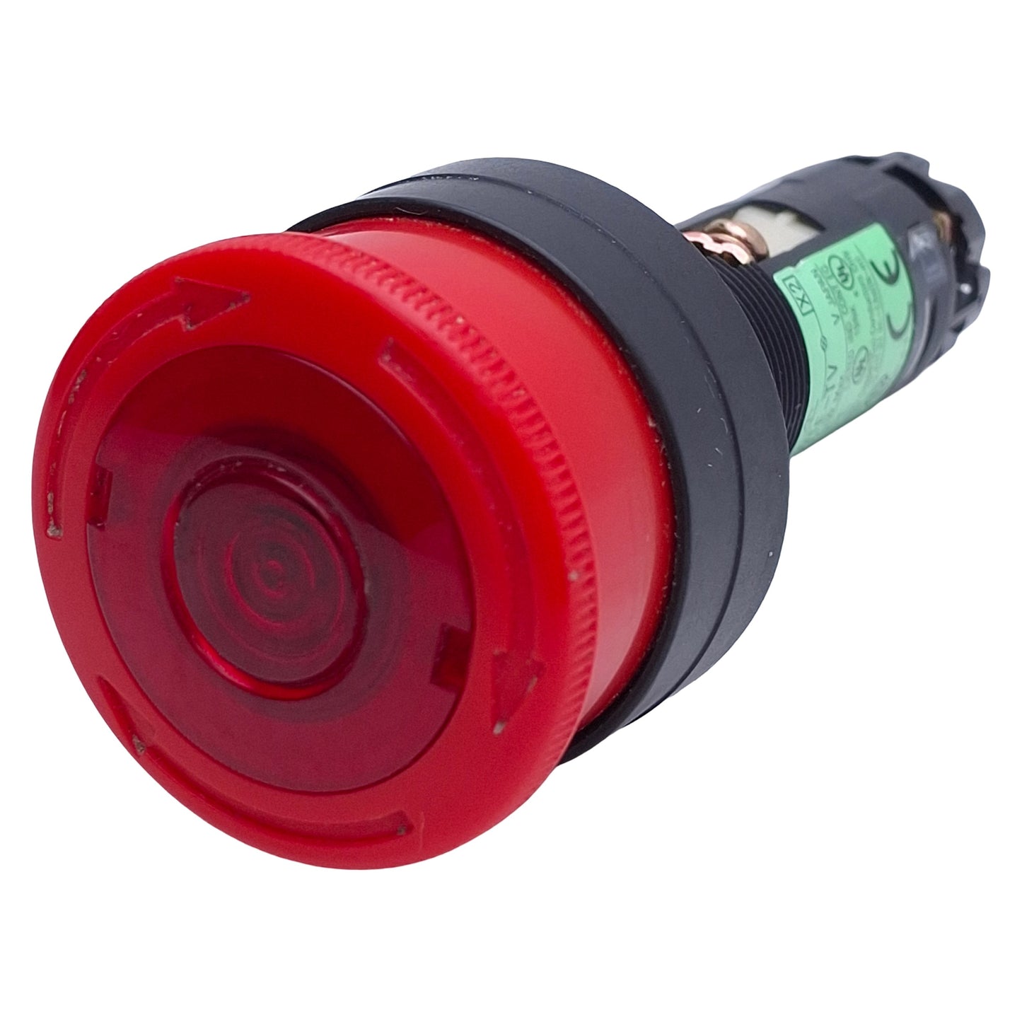 Used IDEC HW1E-TV4F02QD-R-24V E-Stop Pushbutton, Turn Reset, Illuminated, 2NC Unibody
