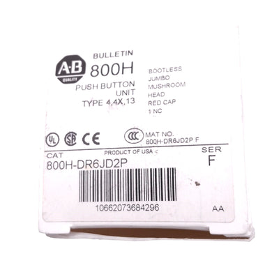New Allen Bradley 800H-DR6JD2P Momentary Push Button, ø30mm, 1NC, 600VAC Max