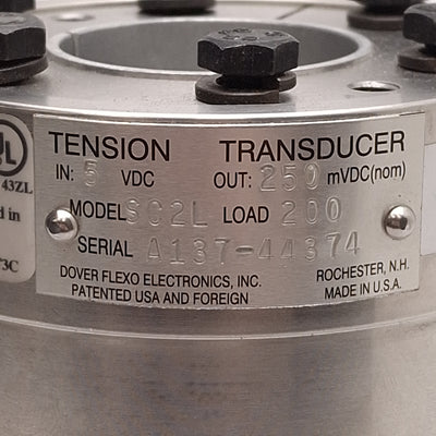 New – Open box Dover Flexo SC2L Tension Transducer, 200lbs Load, 250mVDC Output, ø1-1/2in Bore