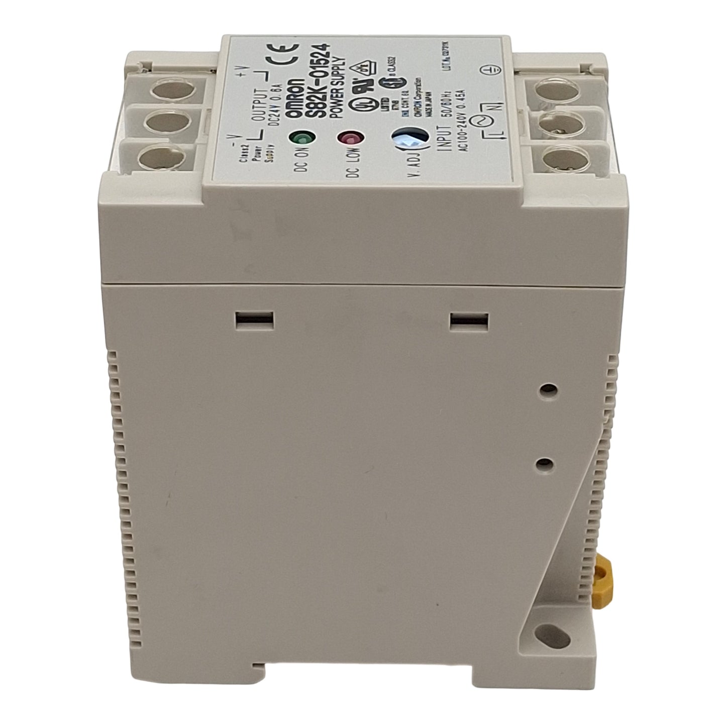 Used Omron S82K-01524 Power Supply, 100-240VAC In, 0.6A 24VDC Out, DIN Rail