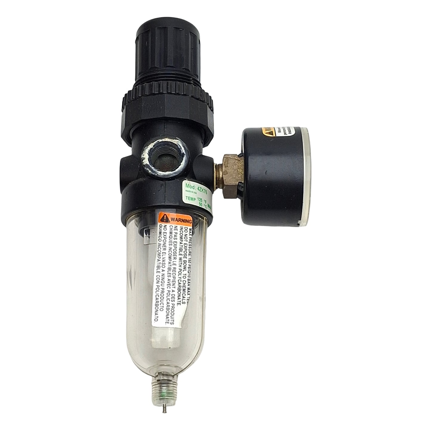 Used Speedaire 4ZK76 Filter Regulator, 1/4in NPT, 5-125psi, 5µm Filtration, 14CFM