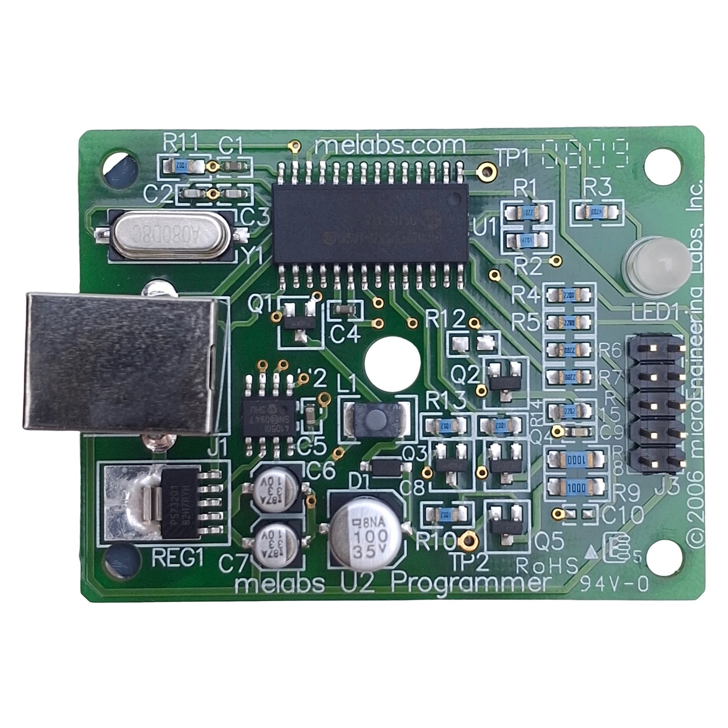 Used Melabs U2 Programmer Board USB Type B 10-Pin Header, Compatible Windows 7/10/11