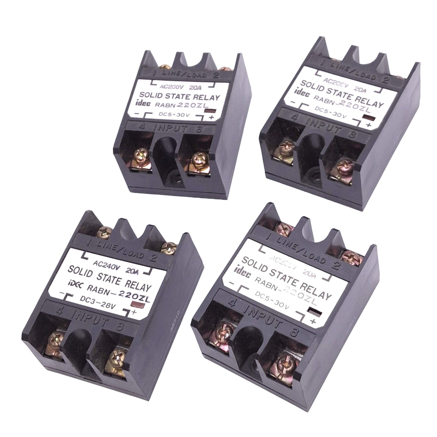 Used Lot of 4 IDEC RABN-220ZL Solid State Relays, SPST-NO, 5-30VDC In, 200VAC 20A Max